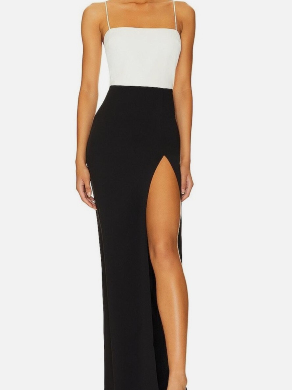 Amanda Uprichard Black White Colorblock Column Maxi Gown Size Small with Slit